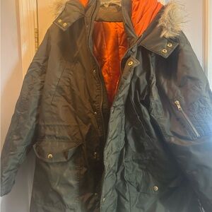 Adam Levine Collection Dark Green Bomber Jacket with Bright Orange Interior